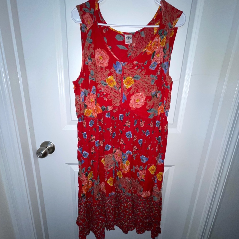 Red boho dress XL.